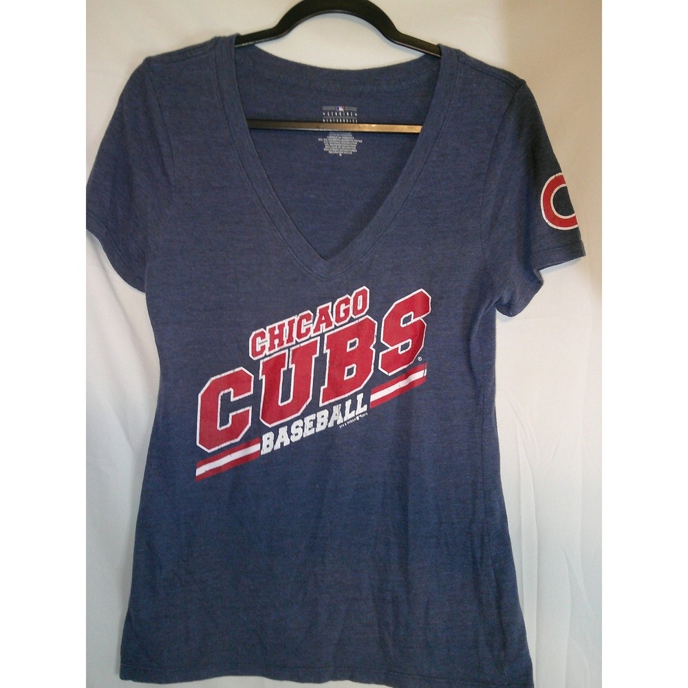 Vintage Chicago Cubs Baseball V Neck T Shirt Women's Medium Blue 5th & Ocean